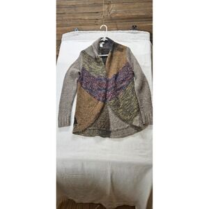Kenar Womens Large Patchwork Open Front Cardigan Sweater Wool Alpaca Blend Brown